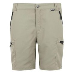 Spodenki trekkingowe męskie Leesville. Brązowe szorty męskie Regatta, bez wzorów, z materiału, sportowe. W wyprzedaży za 139.99 zł.
