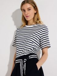 More & More Koszulka Kobiety Bawełna niebieski|biały, 36. Białe t-shirty damskie MORE & MORE, bez wzorów, z bawełny, bez kołnierzyka. Za 219.95 zł.