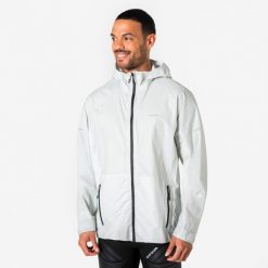 Kurtka do biegania przeciwdeszczowa męska Kiprun Run 900 Rain. Szare kurtki treningowe męskie KIPRUN, na zimę, l, bez wzorów, z materiału, do biegania. Za 399.99 zł.