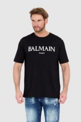 BALMAIN Czarny męski t-shirt z wypukłym gumowym logo. Czarne t-shirty męskie Balmain, l, bez wzorów, z gumy, bez kołnierzyka. W wyprzedaży za 1,699.99 zł.