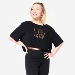 Koszulka do tańca modern jazz damska Starever crop top. Czarne bluzki damskie STAREVER, l, bez wzorów, z elastanu, bez kołnierzyka. Za 59.99 zł.