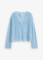 Lekki sweter ażurowy. Brązowe swetry klasyczne damskie bonprix, z dzianiny, bez kołnierzyka. Za 99.99 zł.