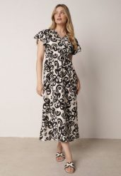 Czarna Wiskozowa Sukienka z Kopertowym Dekoltem i Gumkami w Talii Shyraya. Czarne sukienki damskie Born2be, na co dzień, l, bez wzorów, z materiału, bez kołnierzyka, bez ramiączek, midi, dopasowane. Za 79.99 zł.