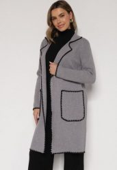 Szary Kardigan Ozdobiony Lamówką Tusbena. Szare kardigany damskie Born2be, bez wzorów, z jeansu. Za 129.99 zł.