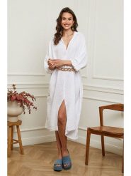 Plume Lniana sukienka "Dyana" w kolorze białym rozmiar: L. Białe sukienki damskie Plume, l, bez wzorów, ze lnu, bez kołnierzyka, bez ramiączek, maxi. Za 211.31 zł.