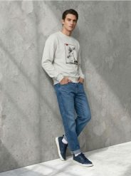Bluza crewneck z nadrukiem comfort - beżowy. Brązowe bluzy bez kaptura męskie Sinsay, l. Za 39.99 zł.