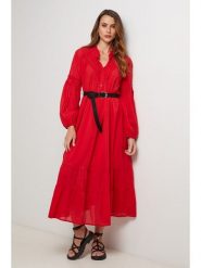 Lin Passion Sukienka w kolorze czerwonym rozmiar: 34/36. Czerwone sukienki damskie Lin Passion, bez wzorów, z bawełny, klasyczne, bez kołnierzyka, bez ramiączek, midi. Za 152.99 zł.