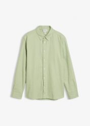 Koszula z długim rękawem z chłodzącej mieszanki lnu, modern fit. Zielone koszule męskie bonprix, l, bez wzorów, bez kołnierzyka, bez ramiączek. Za 117.99 zł.