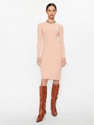 DeeZee Sukienka dzianinowa Isabella 14883 Różowy Slim Fit. Czerwone sukienki damskie DeeZee, l, bez wzorów, z dzianiny, bez kołnierzyka, bez ramiączek. Za 159.99 zł.