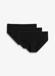 Figi ciążowe panty z bawełną organiczną i koronką (3 szt.). Czarne figi damskie bonprix, bez wzorów, z bawełny. Za 67.99 zł.