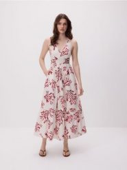 Wzorzysta sukienka maxi - wielobarwny. Sukienki damskie Reserved, l, bez wzorów, z bawełny, bez kołnierzyka, bez ramiączek, maxi, rozkloszowane. W wyprzedaży za 59.99 zł.