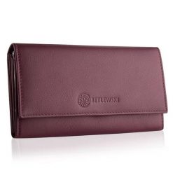 Portfel damski BETLEWSKI różowy BPD-SS-13. Czerwone portfele damskie Betlewski, bez wzorów, ze skóry. Za 139.99 zł.
