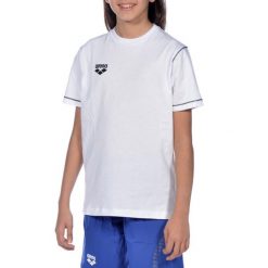 Koszulka Arena Team Line Ss Tee junior. Białe bluzki sportowe damskie Arena, z bawełny, bez kołnierzyka, bez ramiączek. Za 35.99 zł.