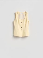 Kamizelka z dekoltem karo - jasnożółty. Żółte kamizelki damskie Reserved, l, z tkaniny. Za 109.99 zł.