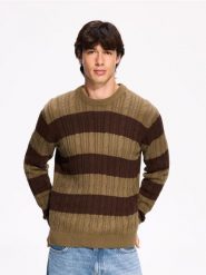 Bawełniany sweter w paski - zielony. Zielone swetry męskie Reserved, l, bez wzorów, z bawełny, bez kołnierzyka. Za 139.99 zł.