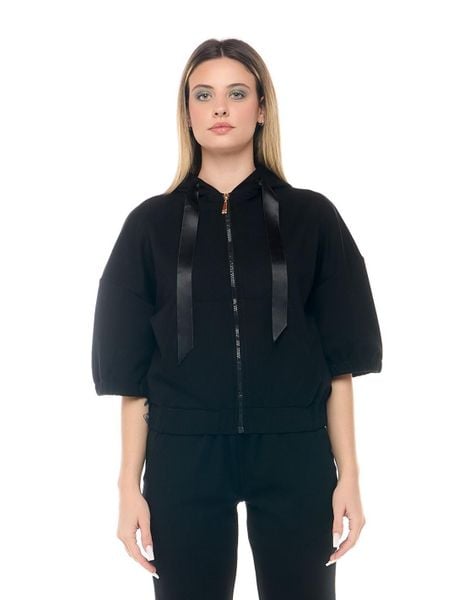 Leone Chic Boxing Bluza z kapturem i zamkiem błyskawicznym, z rękawem 3/4. Czarne bluzy sportowe damskie LEONE 1947 APPAREL, m, bez wzorów, z satyny, bez ramiączek, z kapturem. Za 105.21 zł.