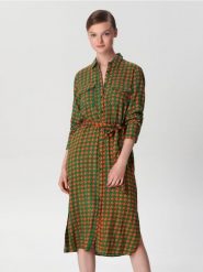 Sukienka midi ze wzorem - zielony. Zielone sukienki damskie Sinsay, l, bez wzorów, bez kołnierzyka, bez ramiączek, midi. Za 79.99 zł.