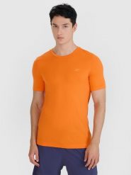 4F Koszulka do biegania szybkoschnąca męska - pomarańczowa L/XL. Brązowe t-shirty sportowe męskie 4f, l, z dzianiny, bez ramiączek, do biegania. W wyprzedaży za 79.99 zł.
