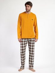 Admas Piżama "Admas" w kolorze pomarańczowo-czarnym rozmiar: S. Pomarańczowe piżamy męskie admas, s, bez wzorów, z bawełny, bez ramiączek. Za 165.99 zł.