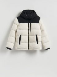 Kurtka sherpa puffer - złamana biel. Kurtki męskie Reserved, l, bez wzorów, z materiału, bez kaptura. Za 299.99 zł.