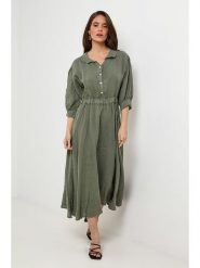Rodier Lin Lniana sukienka w kolorze khaki rozmiar: XL/XXL. Brązowe sukienki damskie Rodier Lin, xl, bez wzorów, ze lnu, bez kołnierzyka, bez ramiączek, maxi. Za 193.70 zł.