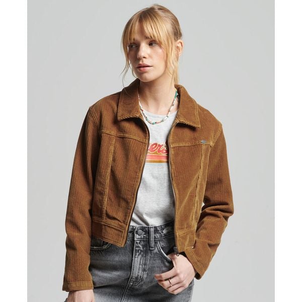 Kurtka z aksamitu w stylu retro. Brązowe kurtki damskie Superdry., l, bez wzorów, z bawełny, bez kaptura. Za 343.50 zł.