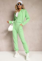 Jasnozielony Komplet Dresowy 2 Częściowy Luźne Spodnie i Bluza z Kapturem Fivana. Zielone bluzy z kapturem damskie Renee, m, z dresówki. Za 74.99 zł.