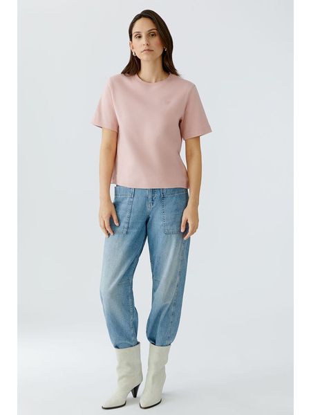 Oui Koszulka w kolorze jasnoróżowym rozmiar: 46. Różowe bluzki damskie Oui, bez wzorów, z bawełny, bez kołnierzyka. Za 70.08 zł.