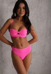 Fuksjowe Bikini Dwuczęściowe z Ozdobnym Węzłem i Odpinanymi Ramiączkami Azaeryra. Czerwone bikini damskie Renee, bez wzorów, plus size. Za 99.99 zł.