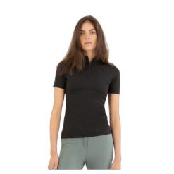 Koszulka damska półzipów do jazdy konnej BR Equitation Ida. Czarne bluzki damskie BR, bez wzorów, sportowe, bez kołnierzyka, bez ramiączek. Za 241.00 zł.