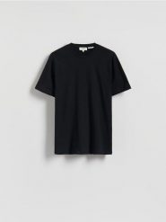 T-shirt regular fit z lnem - czarny. Czarne t-shirty męskie Reserved, l, bez wzorów, z bawełny, bez kołnierzyka. Za 99.99 zł.