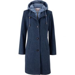 Płaszcz zimowy z materiału w optyce wełny, z efektem 2 w 1. Szare płaszcze damskie bonprix, na zimę, bez wzorów, z wełny. Za 319.99 zł.