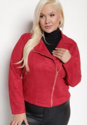 Bordowa Kurtka Ramoneska z Imitacji Zamszu z Asymetrycznym Suwakiem Maisen. Czerwone kurtki damskie Born2be, l, bez wzorów, bez kaptura. Za 159.99 zł.