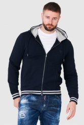 GUESS Granatowa bluza męska z kapturem na zamek. Niebieskie bluzy z kapturem męskie Guess, m. W wyprzedaży za 229.99 zł.
