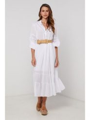 Lin Passion Sukienka w kolorze białym rozmiar: 40/42. Białe sukienki damskie Lin Passion, bez wzorów, z bawełny, klasyczne, bez kołnierzyka, bez ramiączek, midi. Za 152.99 zł.