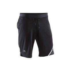 Spodenki do biegania dłuższe RUN DRY+ BREATHE męskie. Czarne szorty męskie KALENJI, bez wzorów, z elastanu. Za 59.99 zł.
