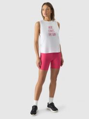 4F Legginsy krótkie z wysokim stanem damskie - różowe L. Czerwone legginsy damskie 4f, l, bez wzorów, z dzianiny. W wyprzedaży za 59.99 zł.