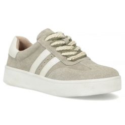 Skórzane półbuty sneakersy damskie na platformie khaki Filippo DP7512. Brązowe półbuty damskie Filippo, bez wzorów, ze skóry, sportowe, bez obcasa, na platformie. Za 199.99 zł.