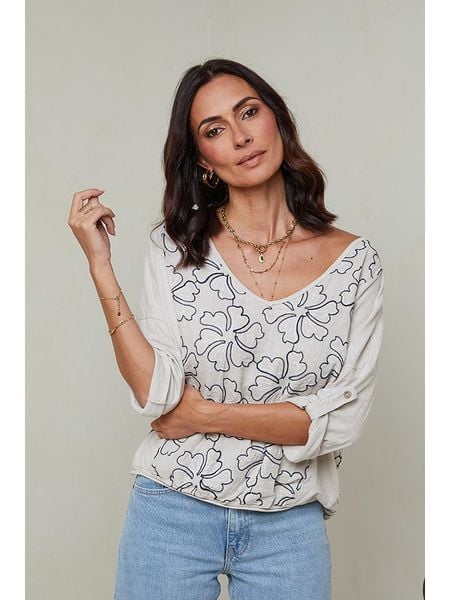 Le Monde du Lin Lniana bluzka w kolorze kremowym rozmiar: 40/42. Brązowe bluzki damskie Le Monde du Lin, bez wzorów, ze lnu, klasyczne, bez kołnierzyka, bez ramiączek. Za 173.95 zł.