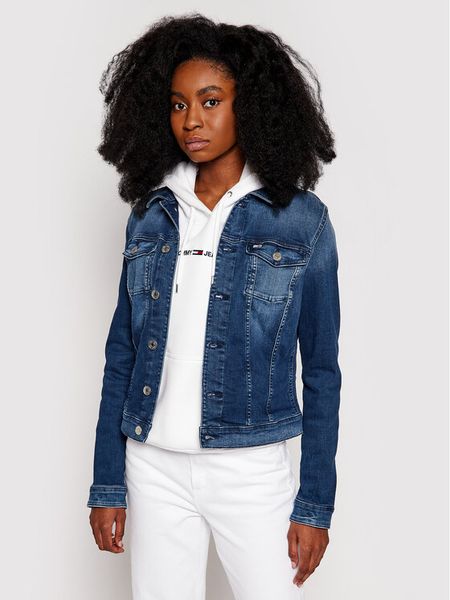 Tommy Jeans Kurtka jeansowa Vivianne DW0DW09219 Granatowy Slim Fit. Niebieskie kurtki damskie Tommy Jeans, xxs, bez wzorów, z bawełny, bez kaptura. Za 289.99 zł.
