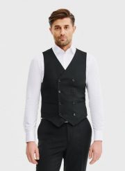 PAKO LORENTE – Czarna dwurzędowa kamizelka męska. Czarne kamizelki męskie Pako Lorente, m, z elastanu. Za 399.99 zł.