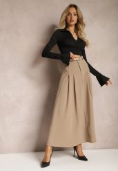 Beżowa Rozkloszowana Spódnica Maxi z Paskiem na Klamrę Sadalin. Brązowe spódniczki damskie Renee, m, bez wzorów, maxi, rozkloszowane. Za 159.99 zł.