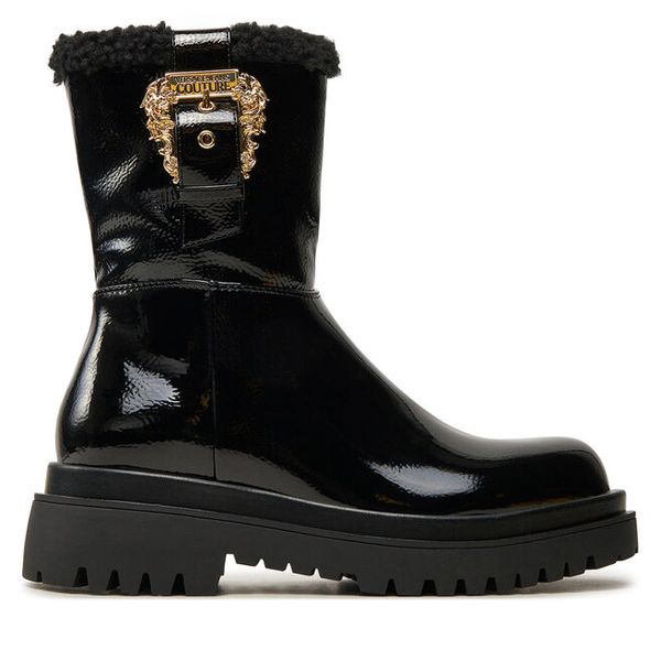 Botki Versace Jeans Couture. Czarne botki damskie Versace Jeans Couture, z jeansu, bez obcasa, na płaskiej podeszwie, bez zapięcia. Za 619.99 zł.
