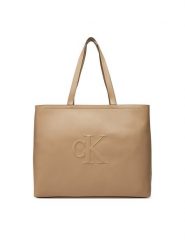 Calvin Klein Jeans Torebka Sculpted Slim Tote34 LV04K3070G Beżowy. Brązowe torebki klasyczne damskie Calvin Klein Jeans, bez wzorów, z jeansu, bez dodatków. Za 319.99 zł.