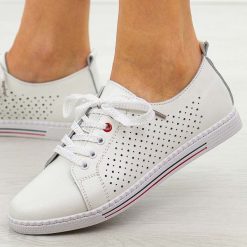 Białe ażurowe skórzane półbuty, tenisówki damskie S.Barski 587. Białe półbuty damskie S.BARSKI, w ażurowe wzory, ze skóry. Za 219.00 zł.