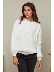 Soft Cashmere Sweter w kolorze białym rozmiar: 38/40. Białe swetry klasyczne damskie Soft Cashmere, bez kołnierzyka. Za 128.25 zł.