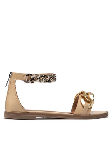 Badura Sandały 22SS19 Beżowy. Brązowe sandały damskie Badura, bez wzorów, ze skóry, bez obcasa, na płaskiej podeszwie. Za 299.99 zł.