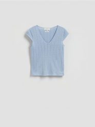 T-shirt z modalem - jasnoniebieski. Niebieskie t-shirty damskie Reserved, l, bez wzorów, z bawełny, bez kołnierzyka. Za 79.99 zł.