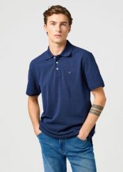 MESKA KOSZULKA POLO WRANGLER POLO SHIRT BLACK IRIS 112362388. Czarne koszulki polo męskie Wrangler, s, bez wzorów, bez ramiączek. Za 99.99 zł.