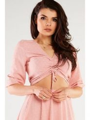 Awama Bluzka w kolorze beżowym rozmiar: XL. Różowe bluzki damskie Awama, xl, bez wzorów, bez kołnierzyka, bez ramiączek. Za 107.99 zł.